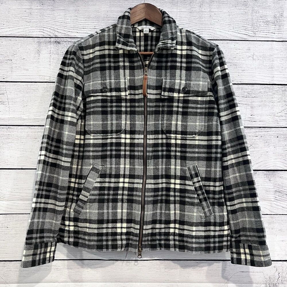 LL Bean Signature Size Medium Plaid Chamois Flannel Shirt Jacket Full Zip Soft